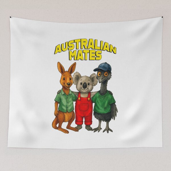 Item preview, Australian Mates – Cute Cartoon Kangaroo, Koala and Emu in Aussie Outfits designed and sold by Michael van der Hoorn.