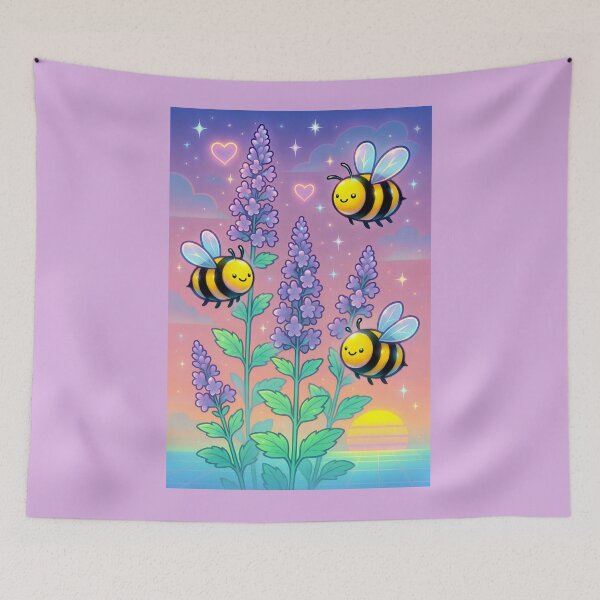 Item preview, Cute Bumblebees and Catmint – Chillwave Sunset Garden Illustration designed and sold by donwillisjrart.