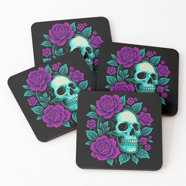 Item preview, Neon Bloom – Skull in Roses designed and sold by ArcadiaSilence.