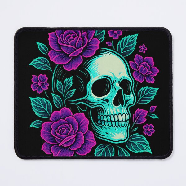 Item preview, Neon Bloom – Skull in Roses designed and sold by ArcadiaSilence.