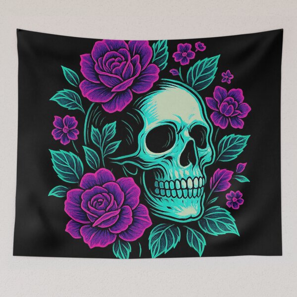 Item preview, Neon Bloom – Skull in Roses designed and sold by ArcadiaSilence.
