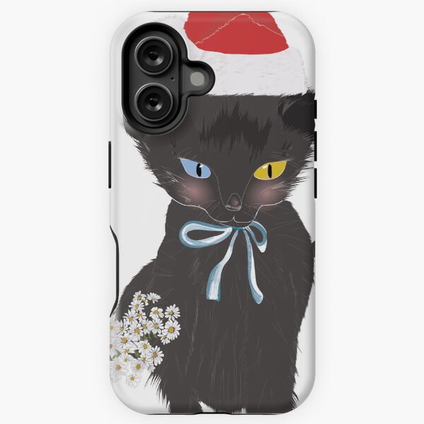 Item preview, Christmas Theme Merry Christmas Black Cat – Cute Holiday Kitty with Santa Hat designed and sold by Miza Drops.