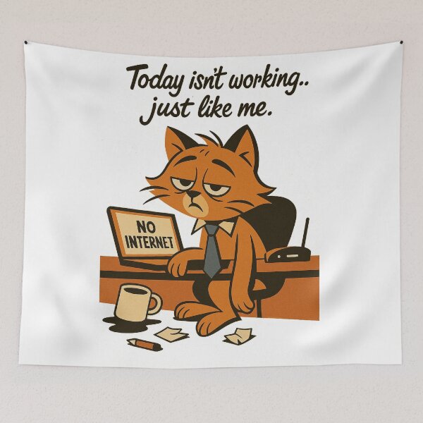 Item preview, Orange cat office worker without WiFi – Funny Monday without power quote designed and sold by Arteola Studio.