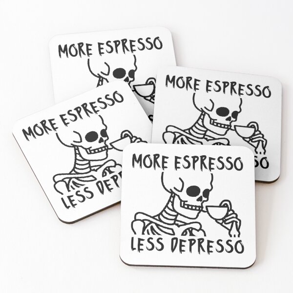 Item preview, More Espresso Less Depresso, Skeleton Drinking Coffee, Skull Drinking Coffee, Black designed and sold by anghelapparel.
