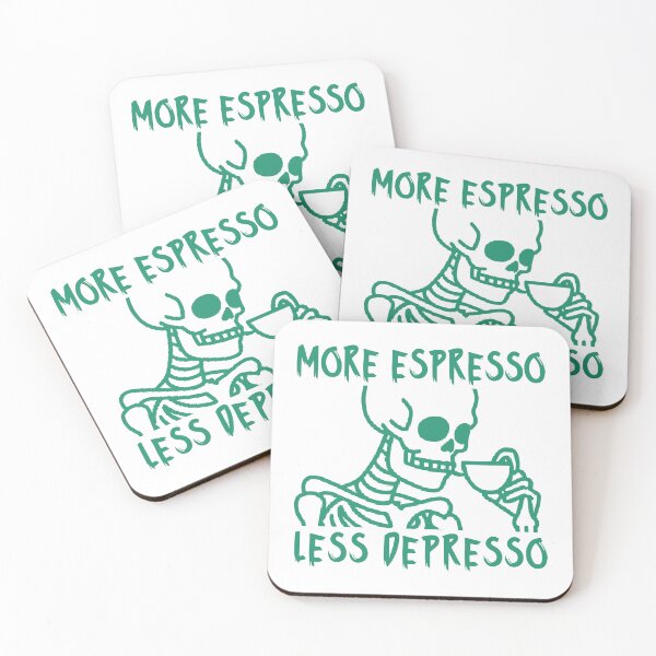 Item preview, More Espresso Less Depresso, Skeleton Drinking Coffee, Skull Drinking Coffee, Green designed and sold by anghelapparel.