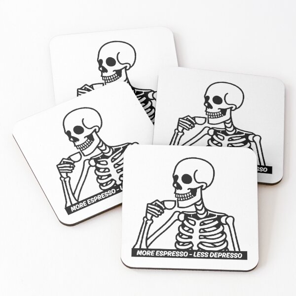 Item preview, More Espresso Less Depresso, Skeleton Drinking Coffee, Skull Drinking Coffee, Black designed and sold by anghelapparel.
