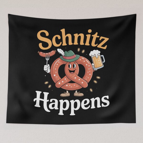 Artikelvorschau, Bayerische Brezel Charakter Schnitz Happens Oktoberfest Wortspiel entworfen und verkauft von blueyeeti.
