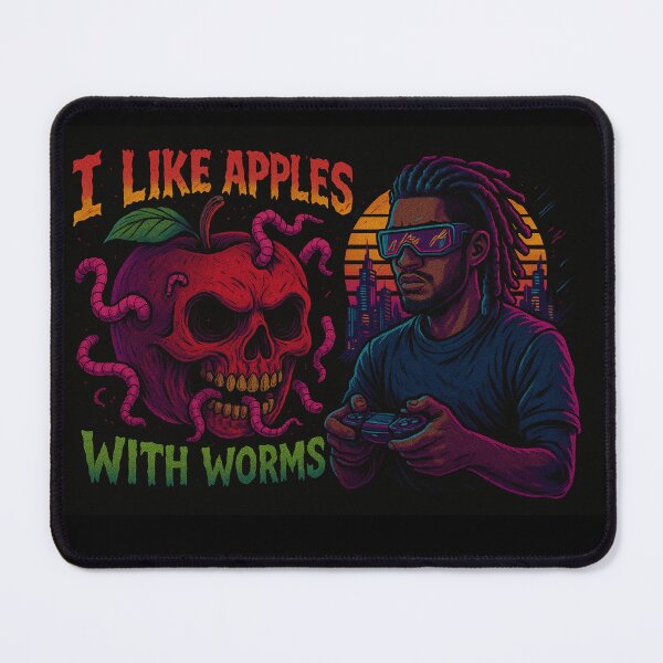 Item preview, Cyberpunk playing a game and apple with worms designed and sold by MoReNdA83.