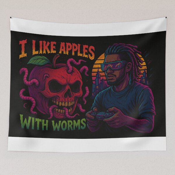 Item preview, Cyberpunk playing a game and apple with worms designed and sold by MoReNdA83.