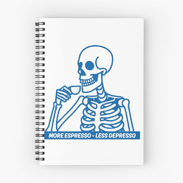 Item preview, More Espresso Less Depresso, Skeleton Drinking Coffee, Skull Drinking Coffee, Blue designed and sold by anghelapparel.