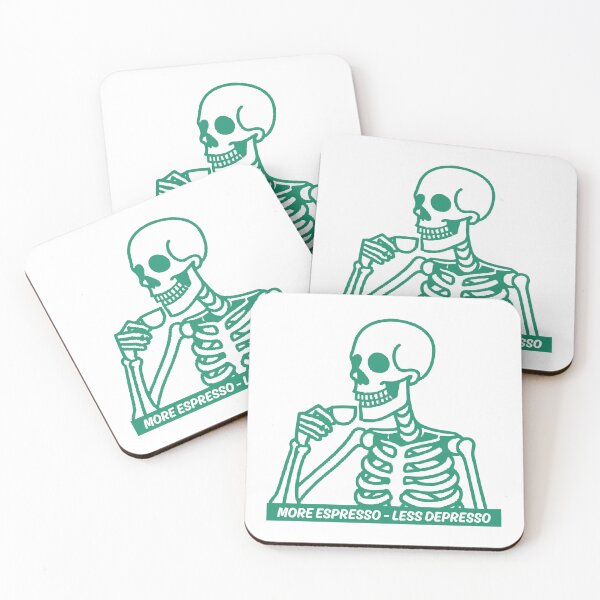 Item preview, More Espresso Less Depresso, Skeleton Drinking Coffee, Skull Drinking Coffee, Green designed and sold by anghelapparel.