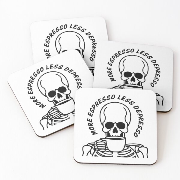 Item preview, More Espresso Less Depresso, Skeleton Drinking Coffee, Skull Drinking Coffee, Black designed and sold by anghelapparel.