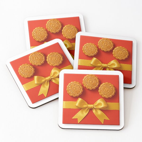 Item preview, Mid autumn festival mooncakes on red gift box with golden ribbon, isolated, AI generated designed and sold by dvoevnore.