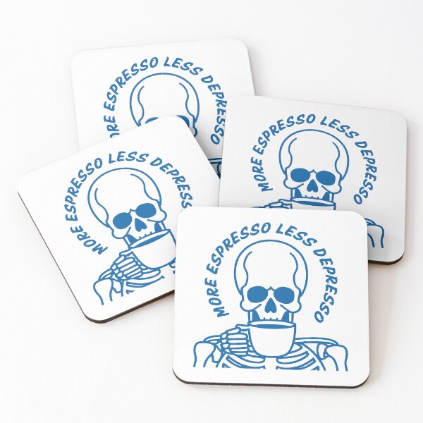 Item preview, Copy of More Espresso Less Depresso, Skeleton Drinking Coffee, Skull Drinking Coffee, Blue designed and sold by anghelapparel.