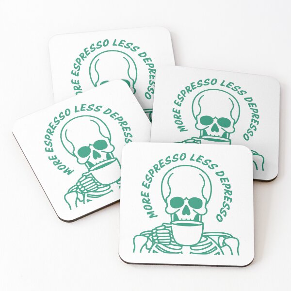 Item preview, More Espresso Less Depresso, Skeleton Drinking Coffee, Skull Drinking Coffee, Green designed and sold by anghelapparel.