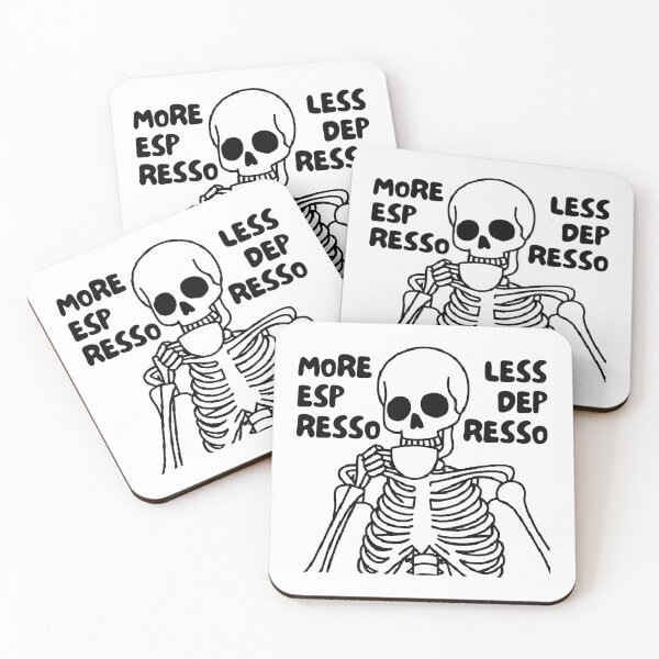 Item preview, More Espresso Less Depresso, Skeleton Drinking Coffee, Skull Drinking Coffee, Black designed and sold by anghelapparel.