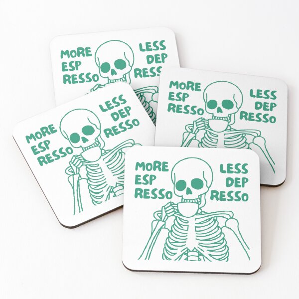 Item preview, More Espresso Less Depresso, Skeleton Drinking Coffee, Skull Drinking Coffee, Green designed and sold by anghelapparel.