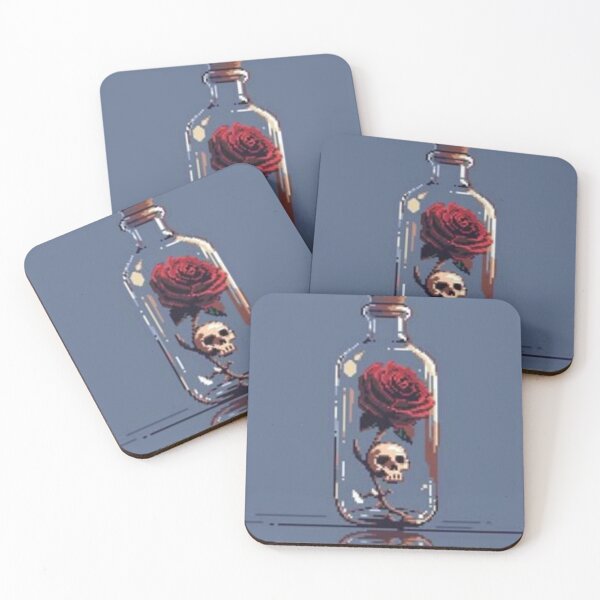 Item preview, Pixel Art Bottle with Rose and Skull designed and sold by darkskinbender.