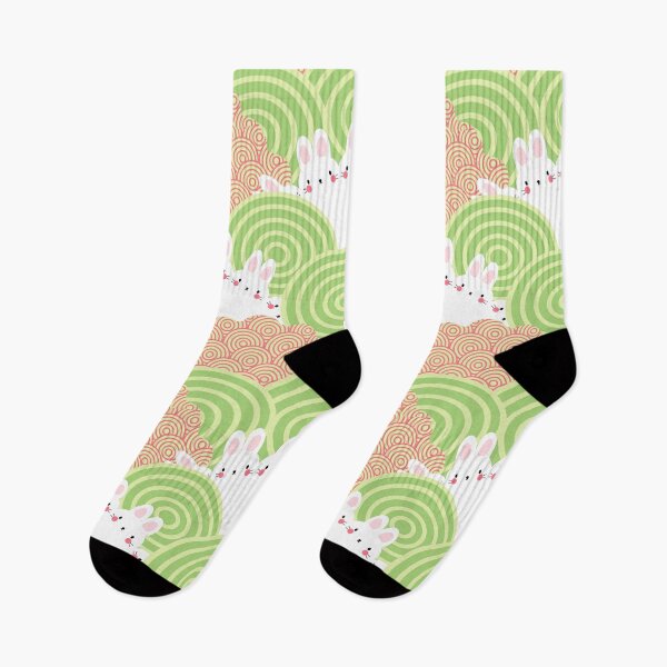 Item preview, White Rabbits in Green and Peach Circular Design Bunny designed and sold by Crispifly.