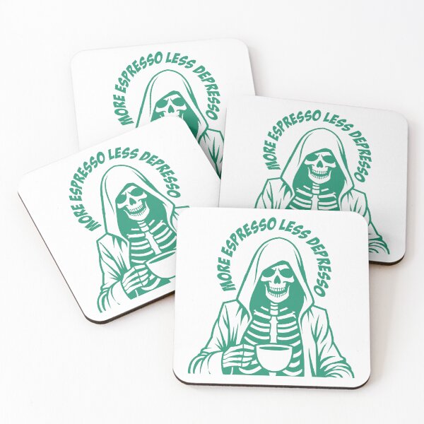 Item preview, More Espresso Less Depresso, Grim Reaper Drinking Coffee, Skeleton Drinking Coffee, Green designed and sold by anghelapparel.
