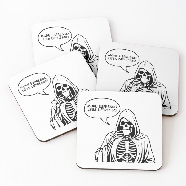 Item preview, More Espresso Less Depresso, Grim Reaper Drinking Coffee, Skeleton Drinking Coffee, Black designed and sold by anghelapparel.