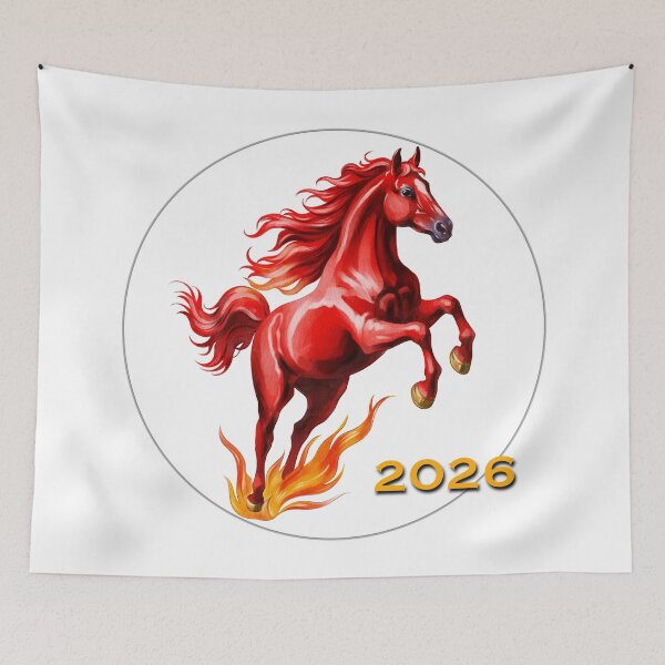 Item preview, Bright red horse prancing with flames indicating the year 2026 during the Lunar New Year celebration designed and sold by Ms. Iryna.