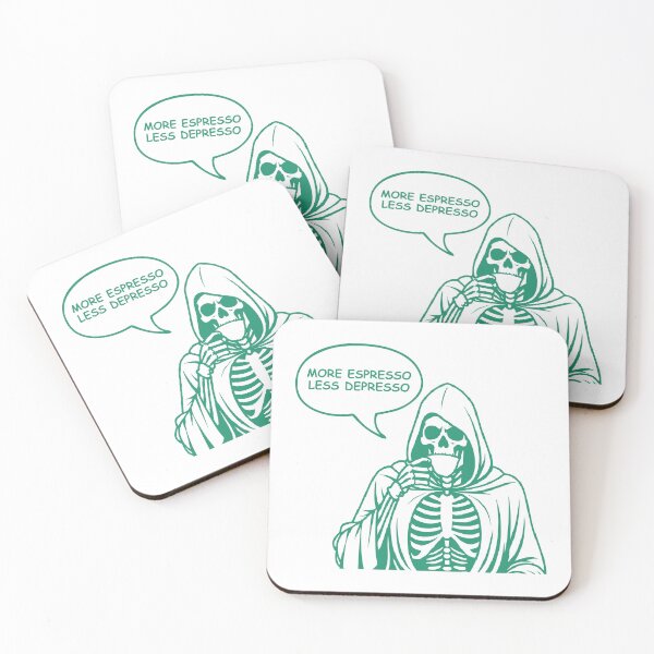 Item preview, More Espresso Less Depresso, Grim Reaper Drinking Coffee, Skeleton Drinking Coffee, Green designed and sold by anghelapparel.