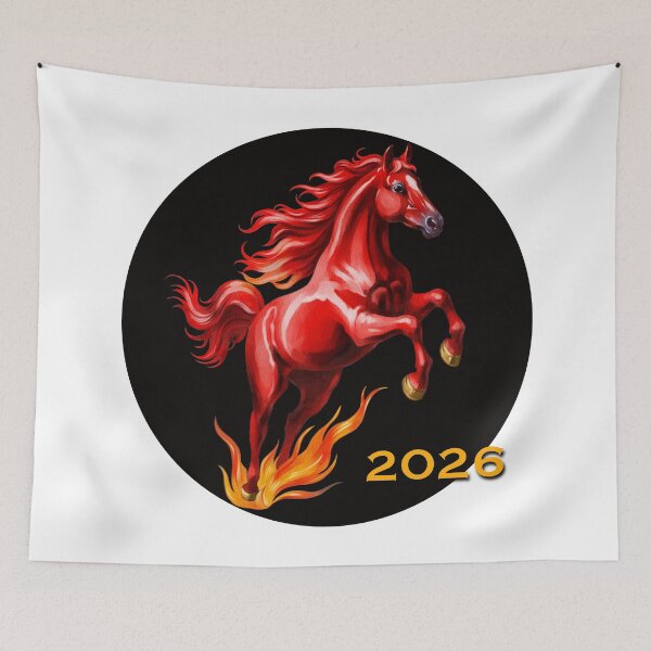 Item preview, Red horse symbolizes vitality and energy for the year 2026 in an artistic representation designed and sold by Ms. Iryna.