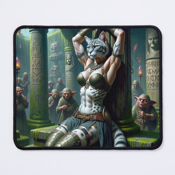 Item preview, Anthro cat warrior girl tied to a pillar fantasy art designed and sold by Vintage Designs +.