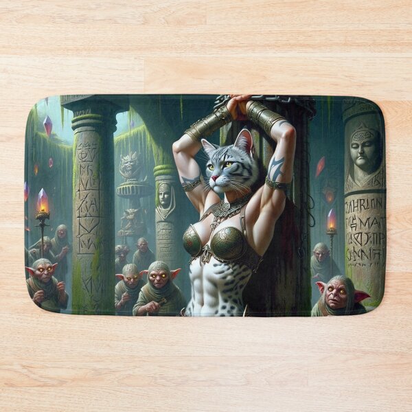 Item preview, Anthro cat warrior girl tied to a pillar fantasy art designed and sold by Vintage Designs +.