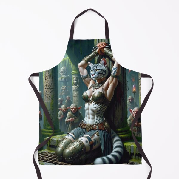 Item preview, Anthro cat warrior girl tied to a pillar fantasy art designed and sold by Vintage Designs +.