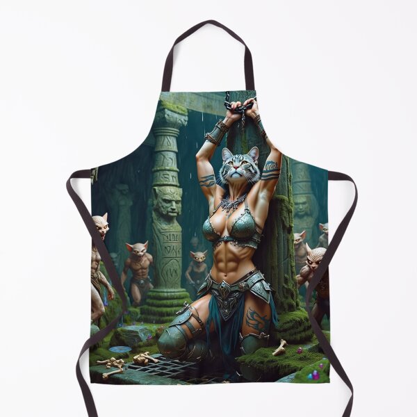 Item preview,  Anthro cat warrior girl tied to a pillar fantasy art designed and sold by Vintage Designs +.