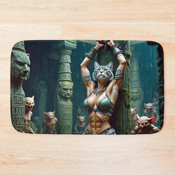 Item preview,  Anthro cat warrior girl tied to a pillar fantasy art designed and sold by Vintage Designs +.