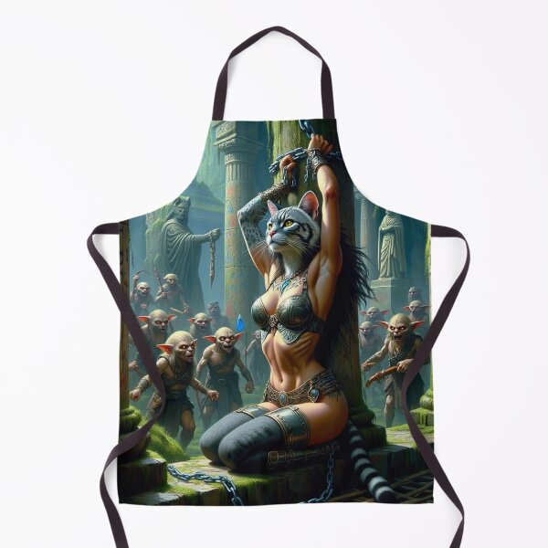 Item preview, Anthro cat warrior girl tied to a pillar fantasy art designed and sold by Vintage Designs +.