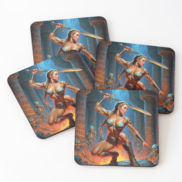 Item preview, Fantasy RPG artwork Red Haired Warrior woman swinging her enchanted sword designed and sold by Vintage Designs +.