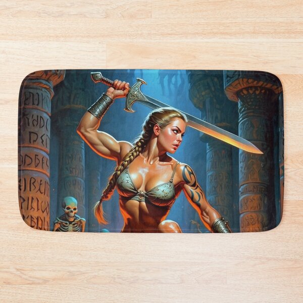 Item preview, Fantasy RPG artwork Red Haired Warrior woman swinging her enchanted sword designed and sold by Vintage Designs +.