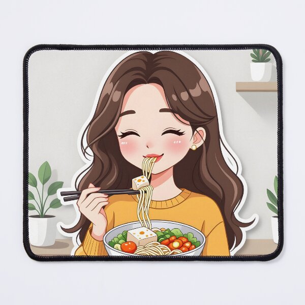 Item preview, Woman illustration eating tofu with noodles and vegetables designed and sold by simaso.