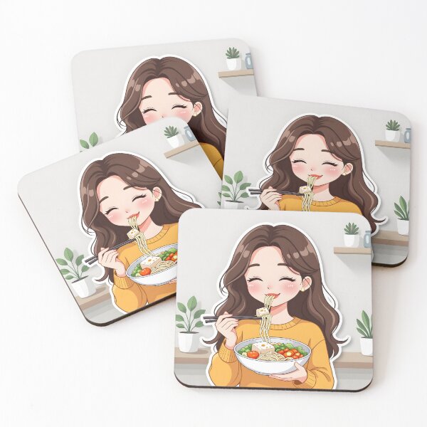 Item preview, Woman  illustration eating tofu with noodles and vegetables designed and sold by simaso.