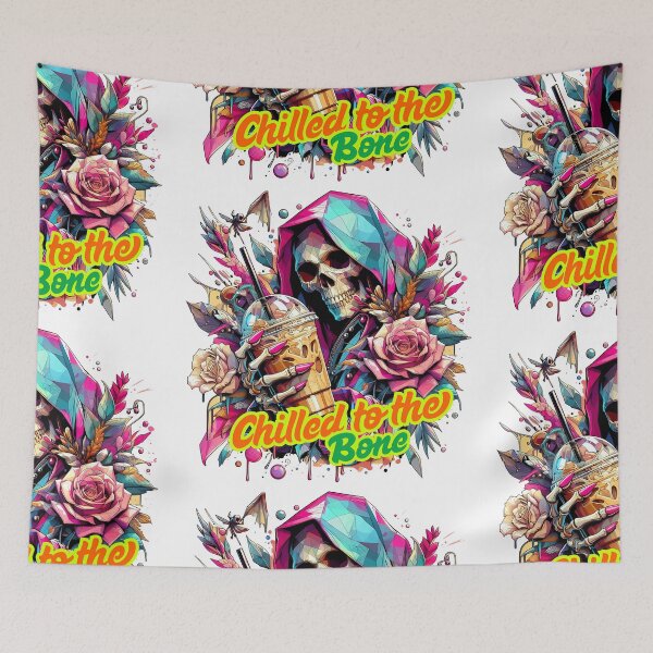 Item preview, Skull Chill Vibes with Iced Coffee & Flowers designed and sold by KMHArts.
