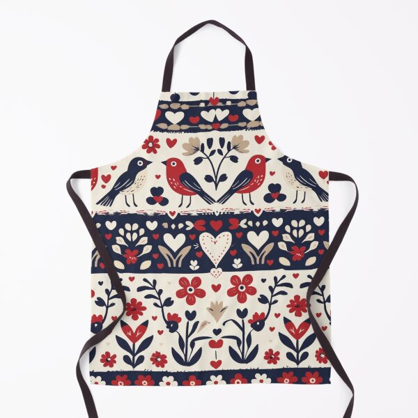 Item preview, Scandinavian folk art pattern with stylized birds, flowers, and hearts designed and sold by KhadijaBatool38.