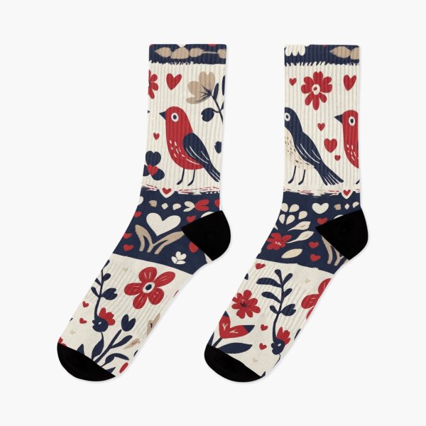 Item preview, Scandinavian folk art pattern with stylized birds, flowers, and hearts designed and sold by KhadijaBatool38.