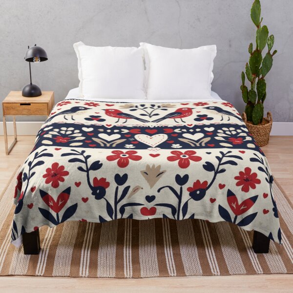 Item preview, Scandinavian folk art pattern with stylized birds, flowers, and hearts designed and sold by KhadijaBatool38.