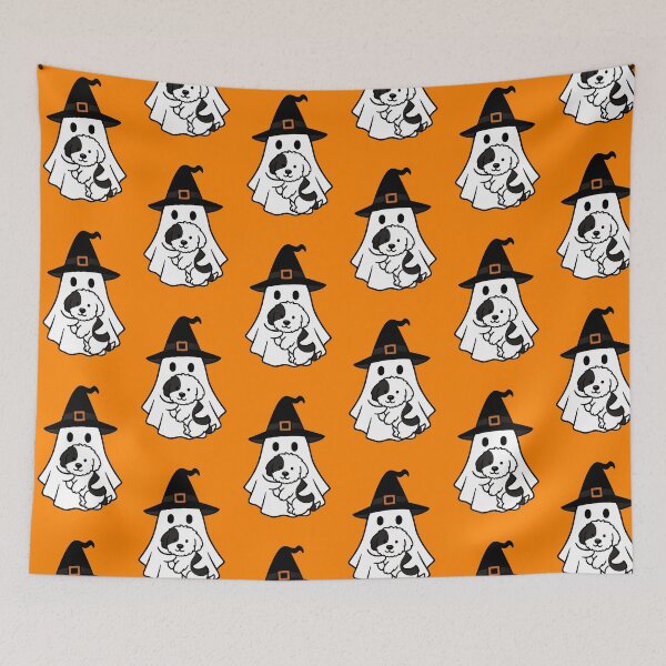 Artikelvorschau, Old English Sheepdog Halloween Geist Hexenhut Mama Papa Kinder entworfen und verkauft von FurryHavenPH.