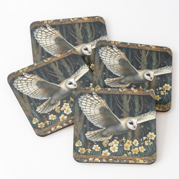 Item preview, Barn Owl in flight in a woodland designed and sold by thewandswant.