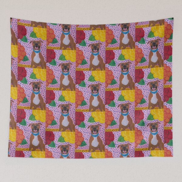 Artikelvorschau, Staffie Hund mit Blumen entworfen und verkauft von Rebekah Gavra.