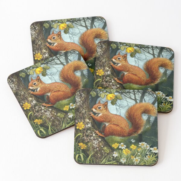 Item preview, Red Squirrel Tree Floral meadow designed and sold by thewandswant.
