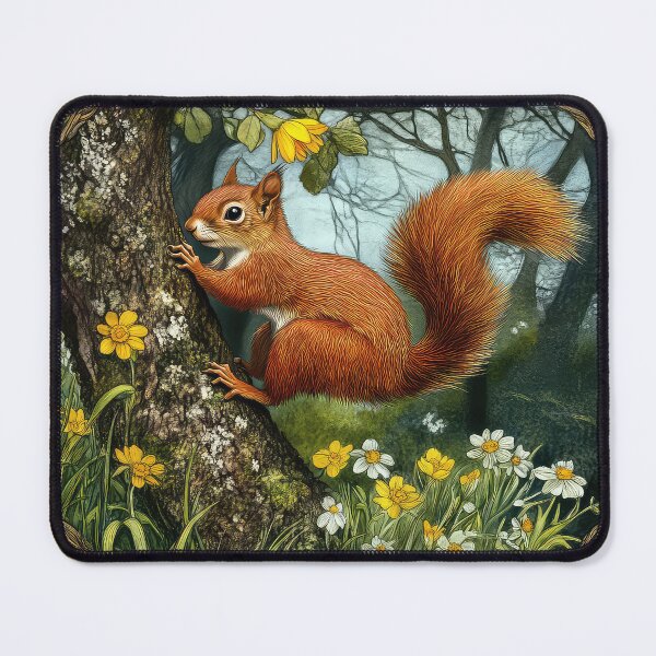 Item preview, Red Squirrel Tree Floral meadow designed and sold by thewandswant.