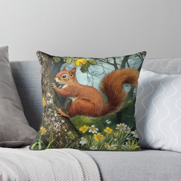 Item preview, Red Squirrel Tree Floral meadow designed and sold by thewandswant.