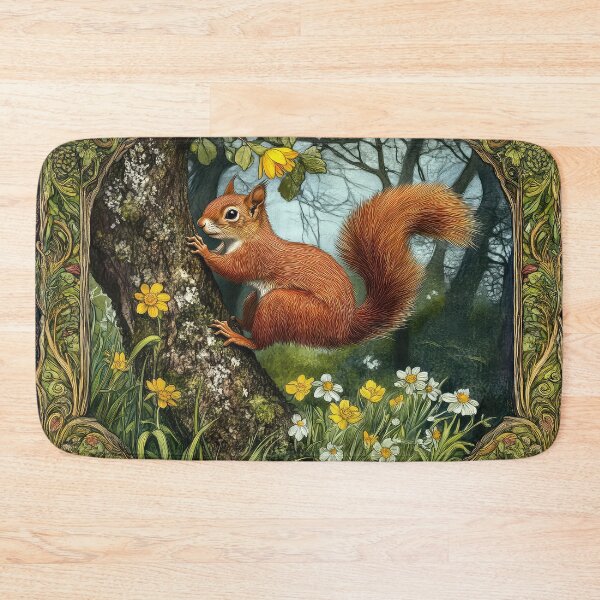 Item preview, Red Squirrel Tree Floral meadow designed and sold by thewandswant.