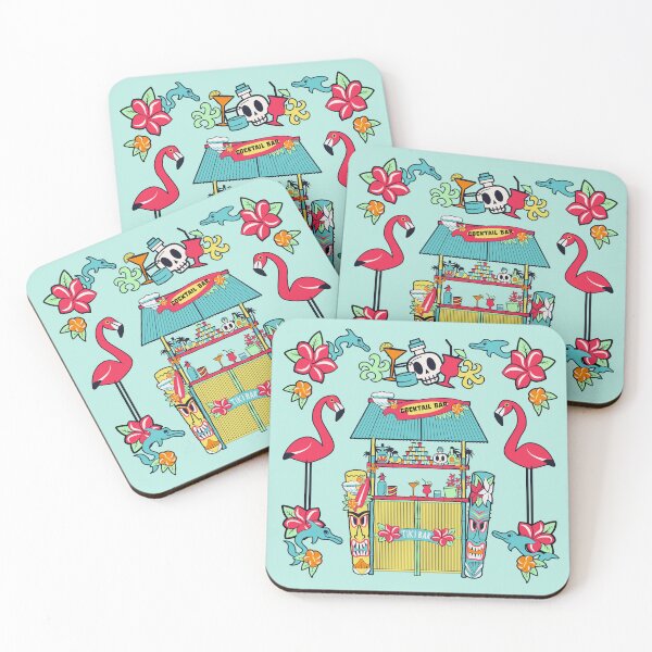 Item preview, Tiki Cocktail Bar Tropical Party Illustration with Totems & Flamingo designed and sold by Webstudio  2Amigos.
